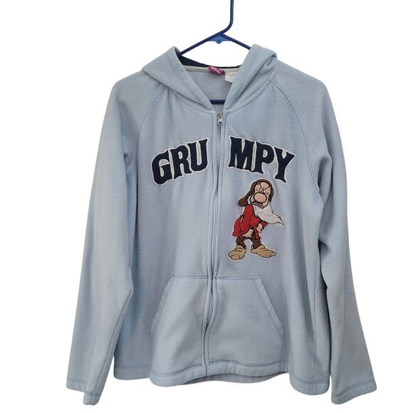 Disney Size Youth L Blue Fleece Zip Up Hoodie Grumpy Seven Dwarfs Embroidered - Picture 1 of 8